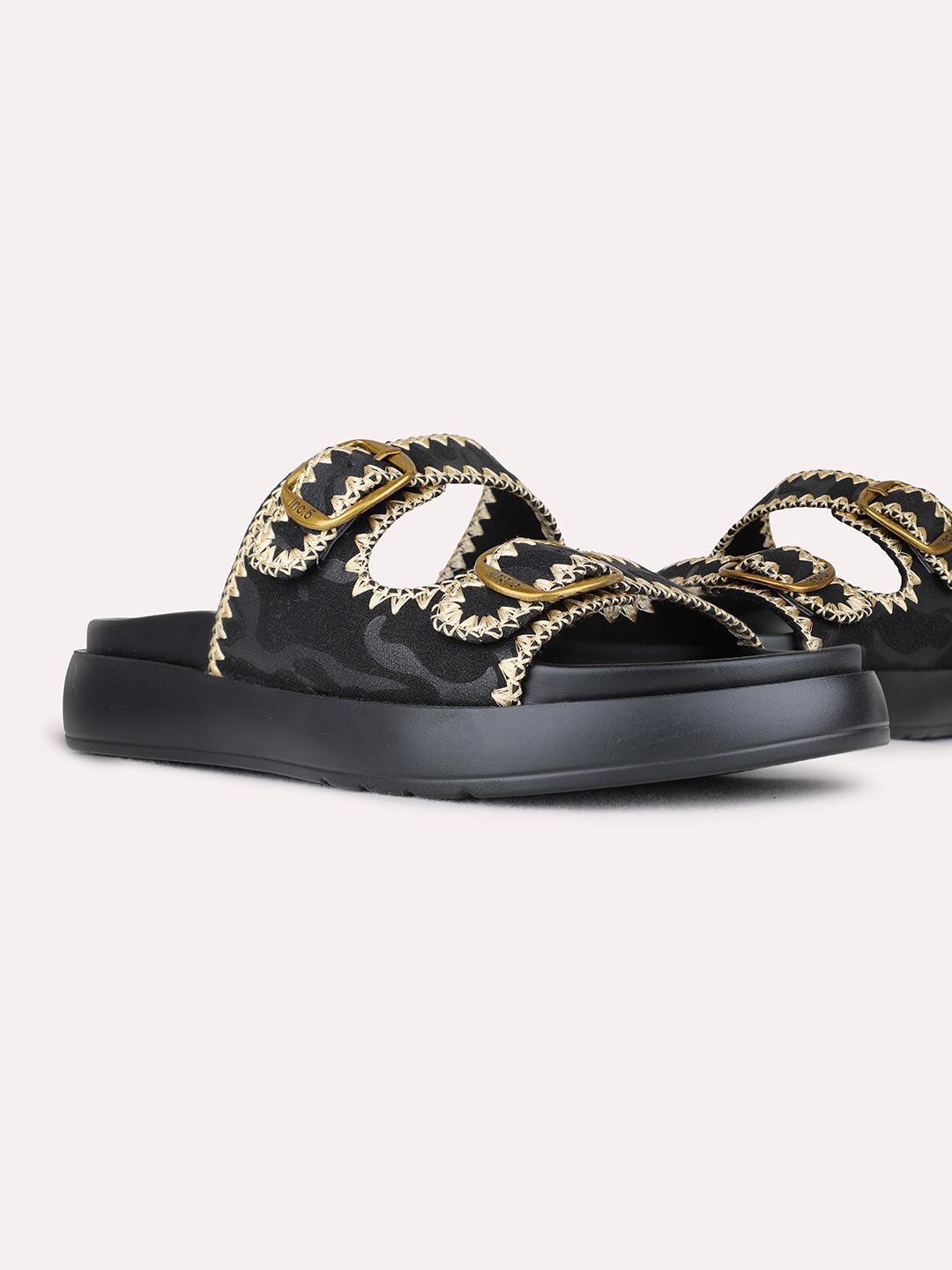 Womens Black Party Wear Embellished Open Toe Flats