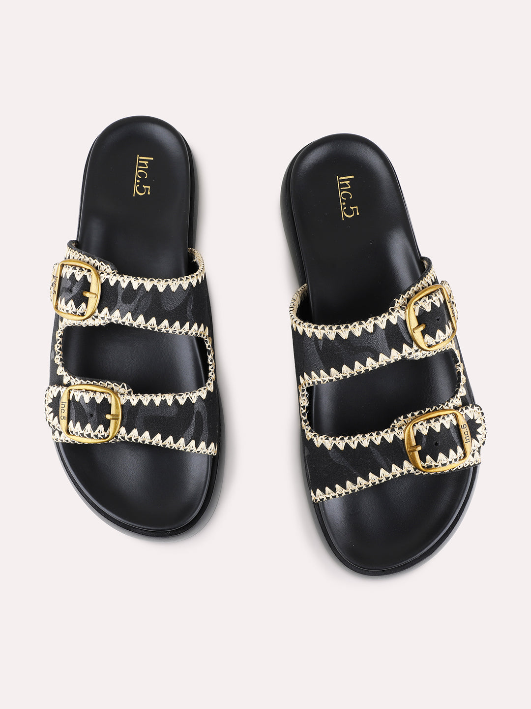 Womens Black Party Wear Embellished Open Toe Flats