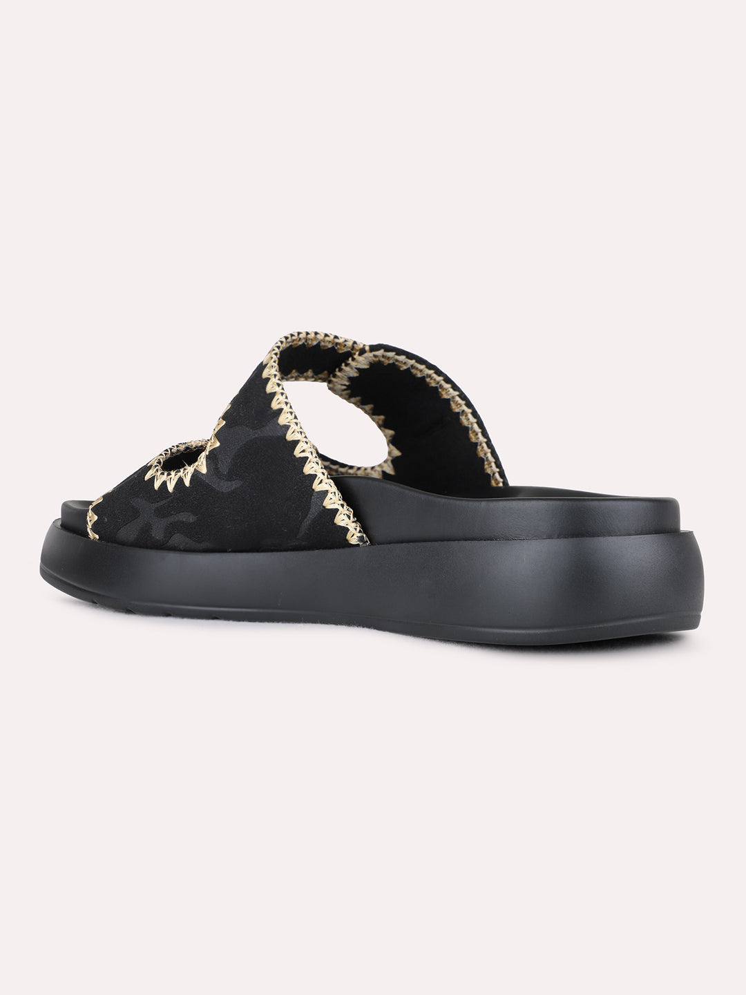 Womens Black Party Wear Embellished Open Toe Flats