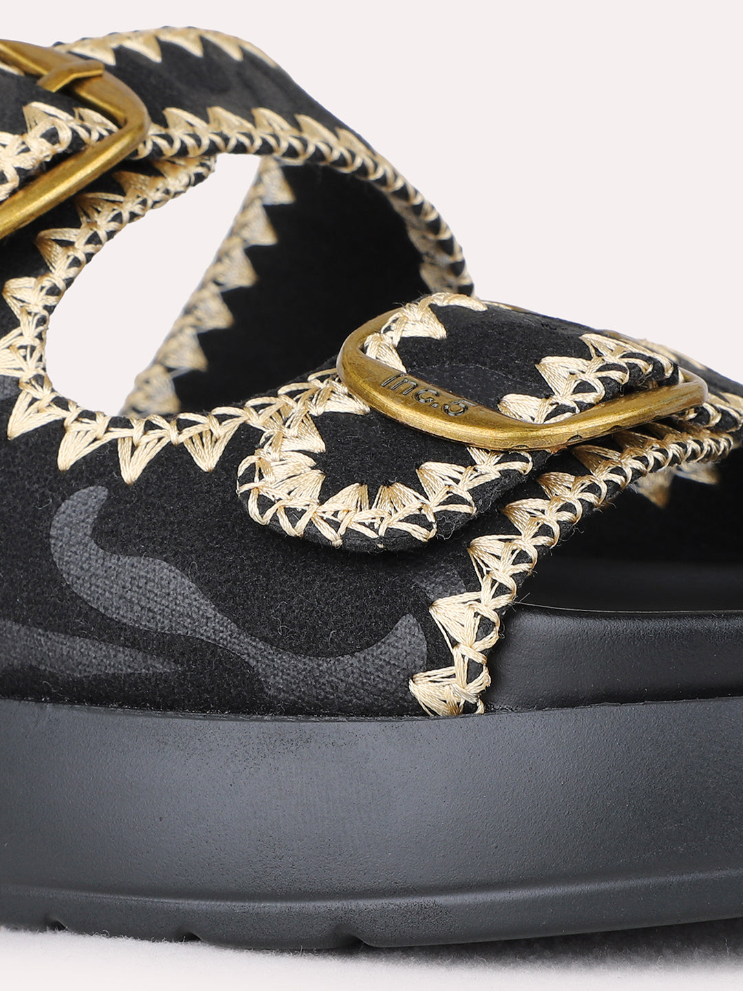 Womens Black Party Wear Embellished Open Toe Flats