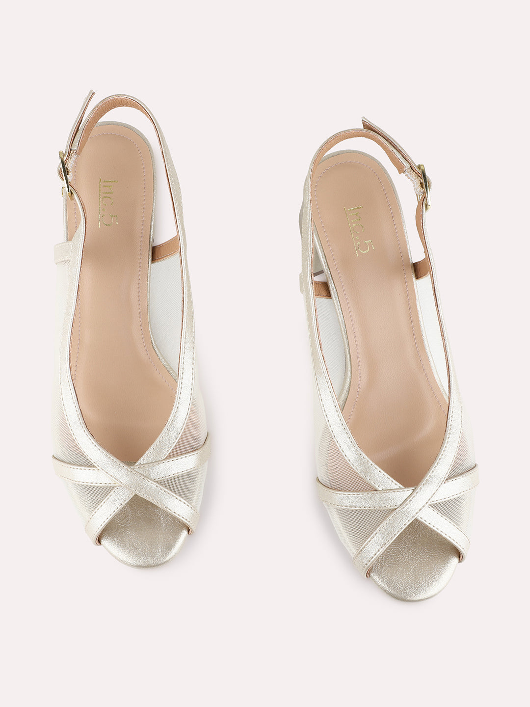 Womens Golden Party Wear Transparent Pointed Toe Block Heel Sandals