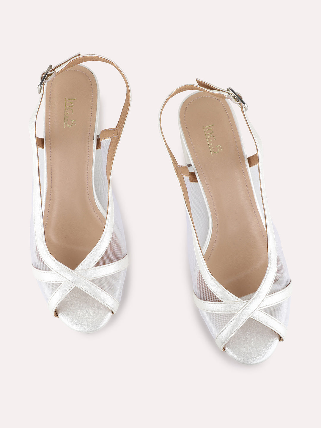 Womens Silver Party Wear Transparent Pointed Toe Block Heels
