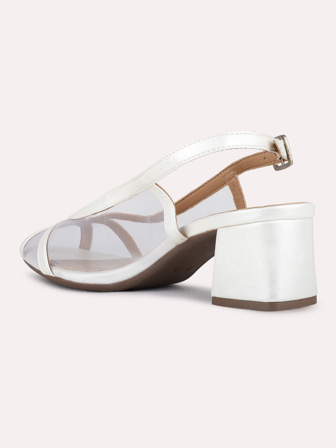 Womens Silver Party Wear Transparent Pointed Toe Block Heels