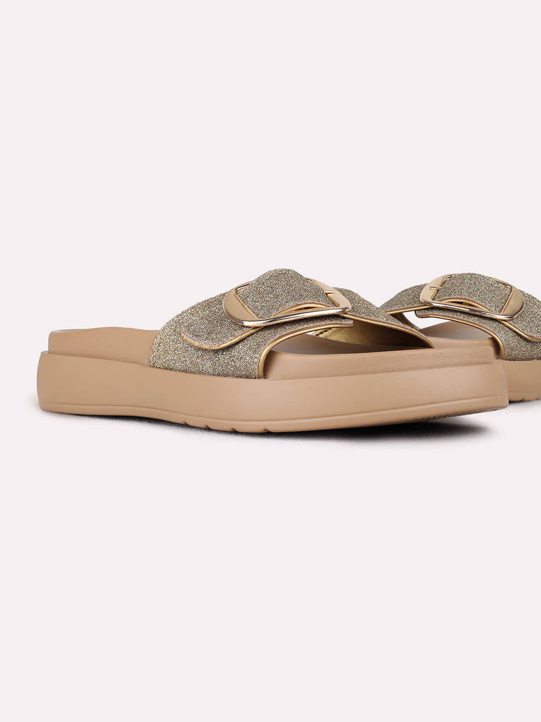 Womens Golden Casual Printed  Pattern Open Toe Flat Slip-Ons