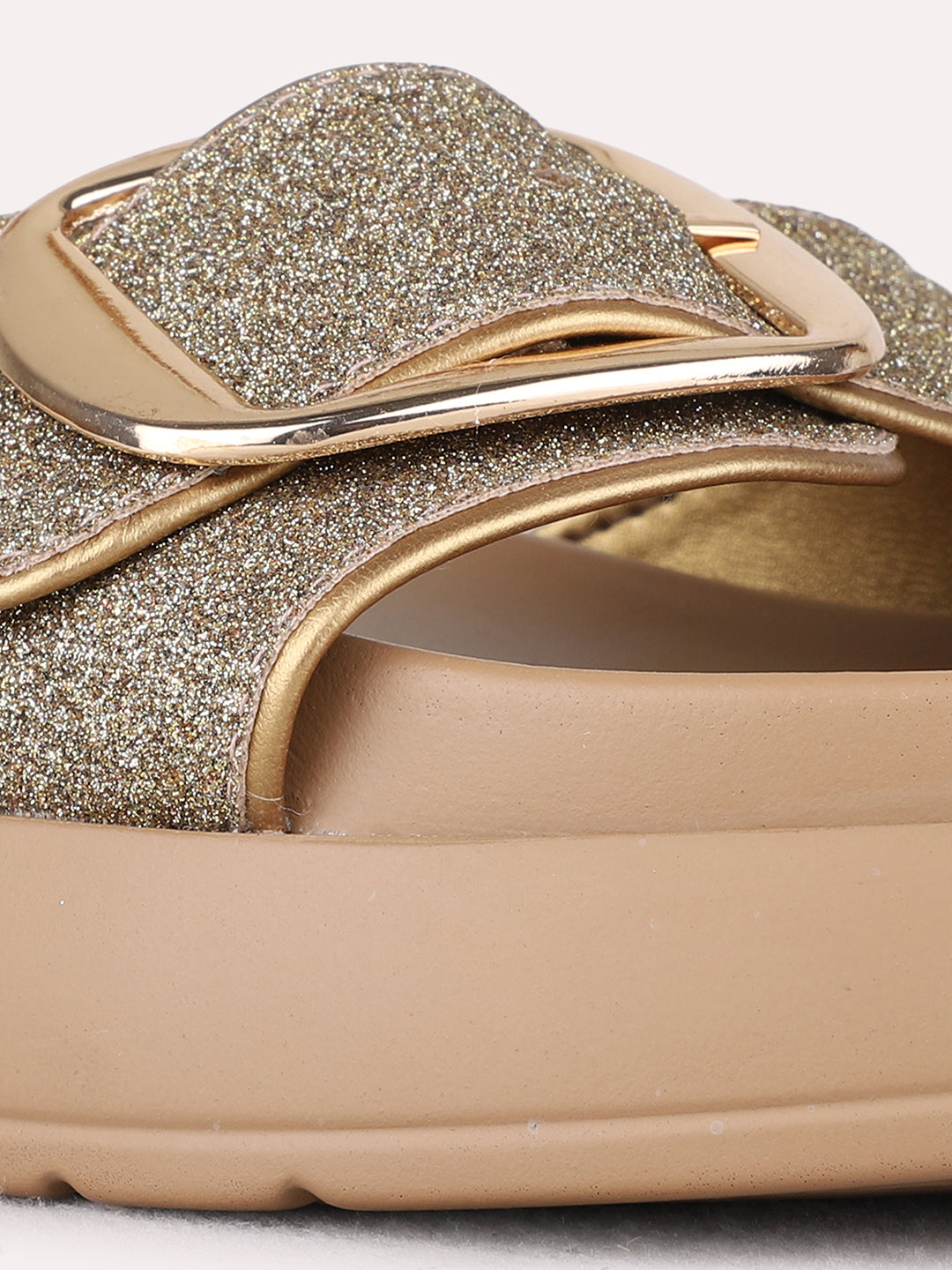 Womens Golden Casual Printed  Pattern Open Toe Flat Slip-Ons