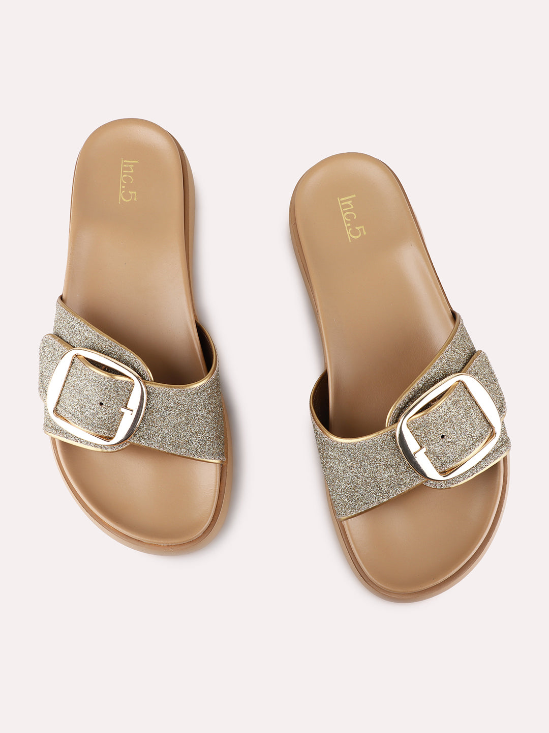 Womens Golden Casual Printed  Pattern Open Toe Flat Slip-Ons