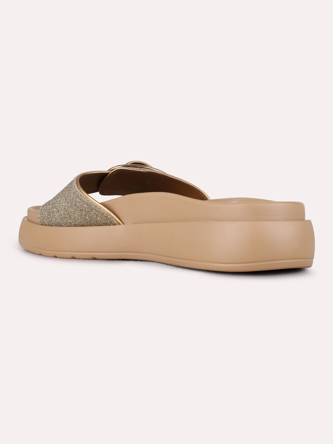 Womens Golden Casual Printed  Pattern Open Toe Flat Slip-Ons