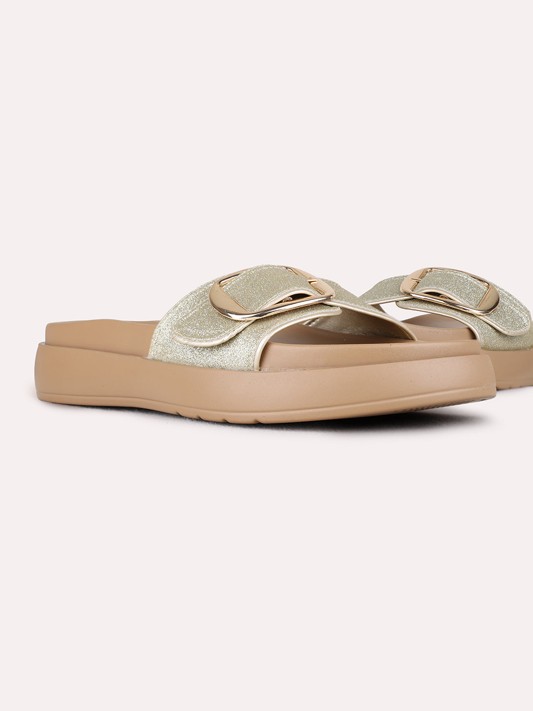 Womens Golden Casual Printed Open Toe Flats