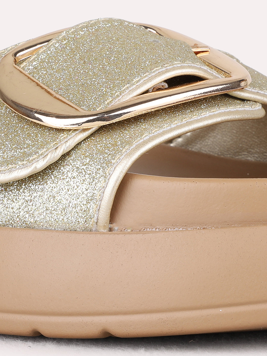 Womens Golden Casual Printed Open Toe Flats