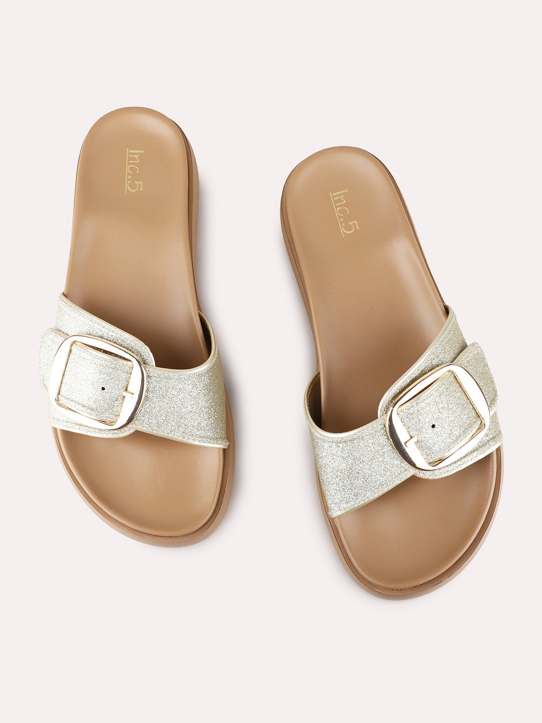 Womens Golden Casual Printed Open Toe Flats
