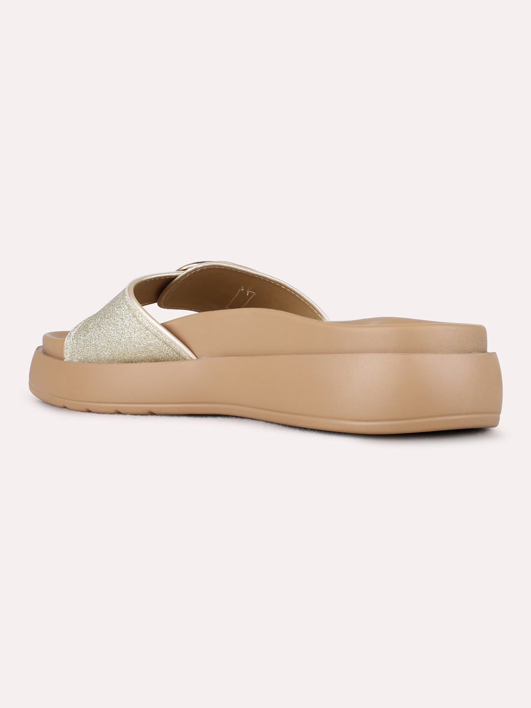 Womens Golden Casual Printed Open Toe Flats