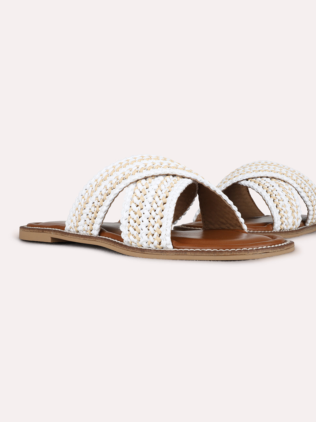 Womens White Casual Embellished Open Toe Flats