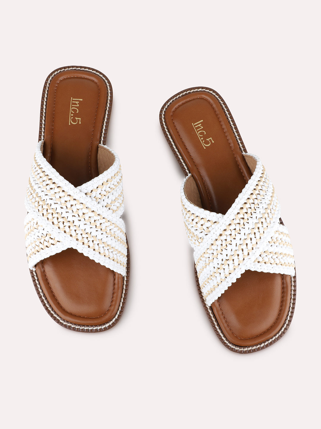 Womens White Casual Embellished Open Toe Flats