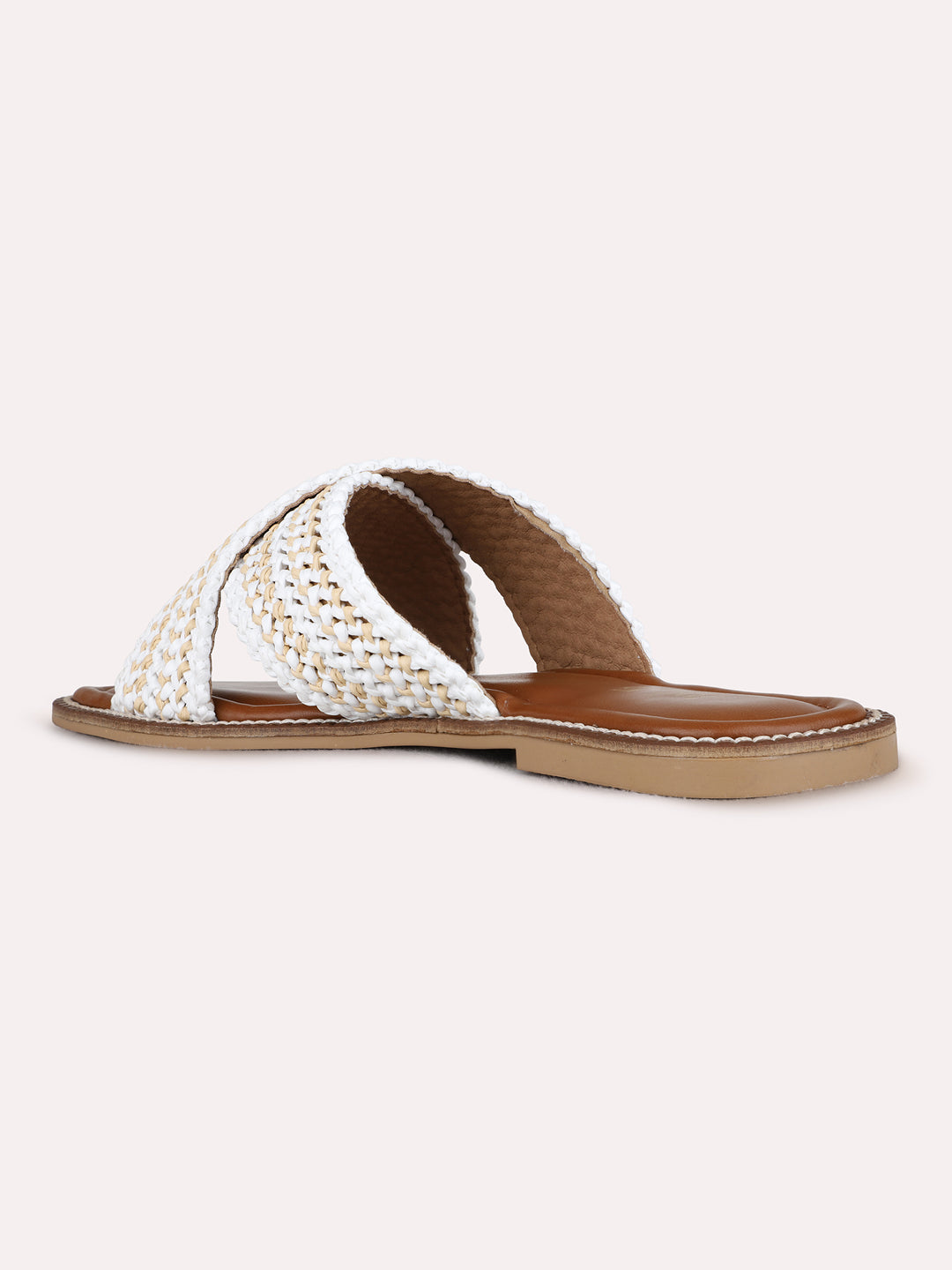 Womens White Casual Embellished Open Toe Flats