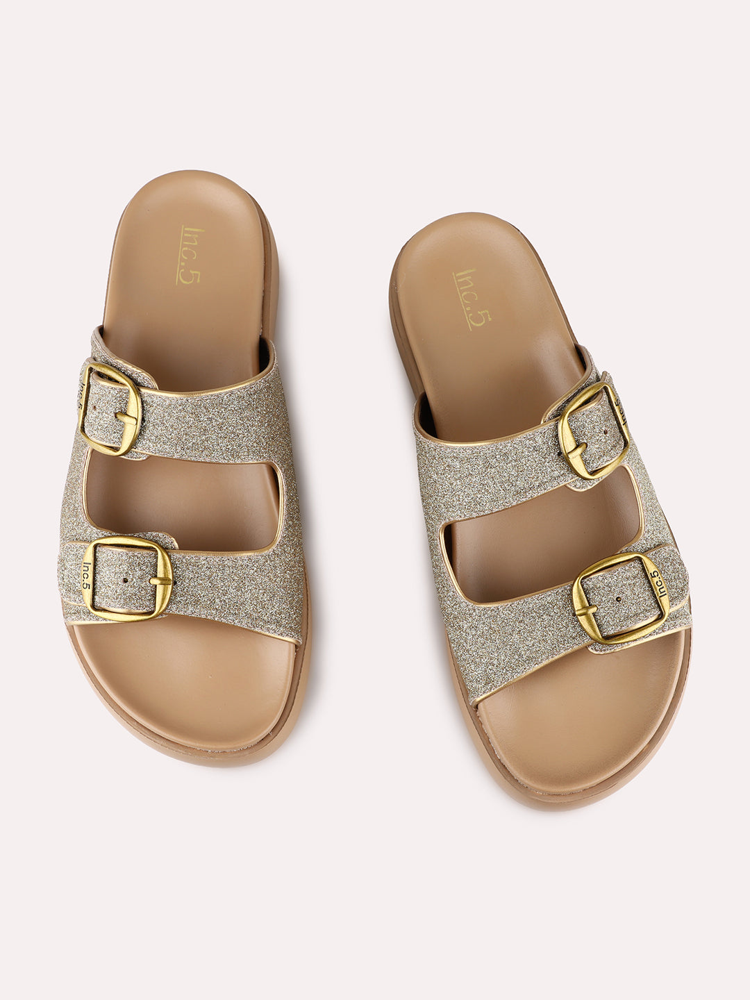 Womens Golden Casual Printed Open Toe Flat Slip-Ons