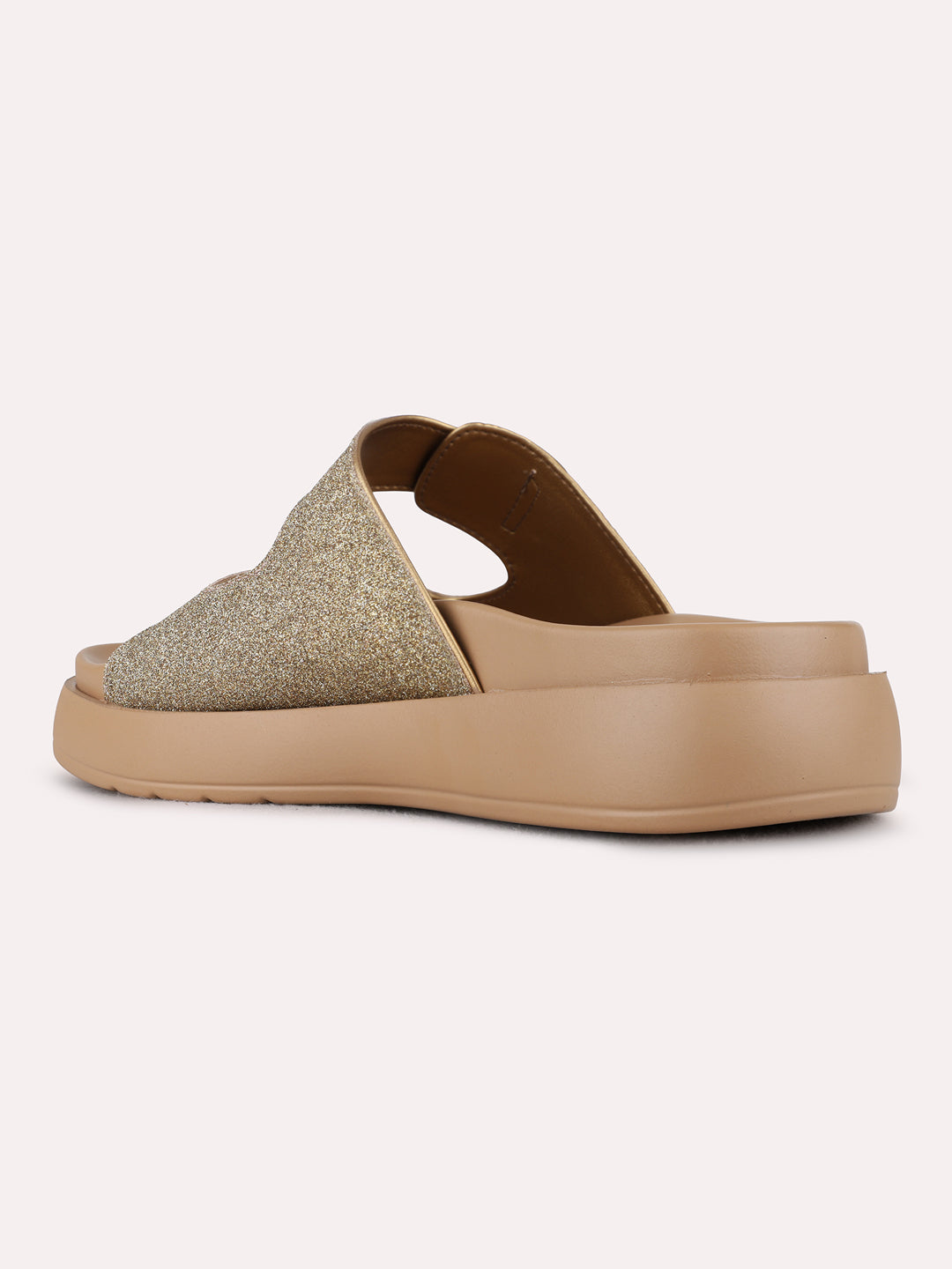 Womens Golden Casual Printed Open Toe Flat Slip-Ons