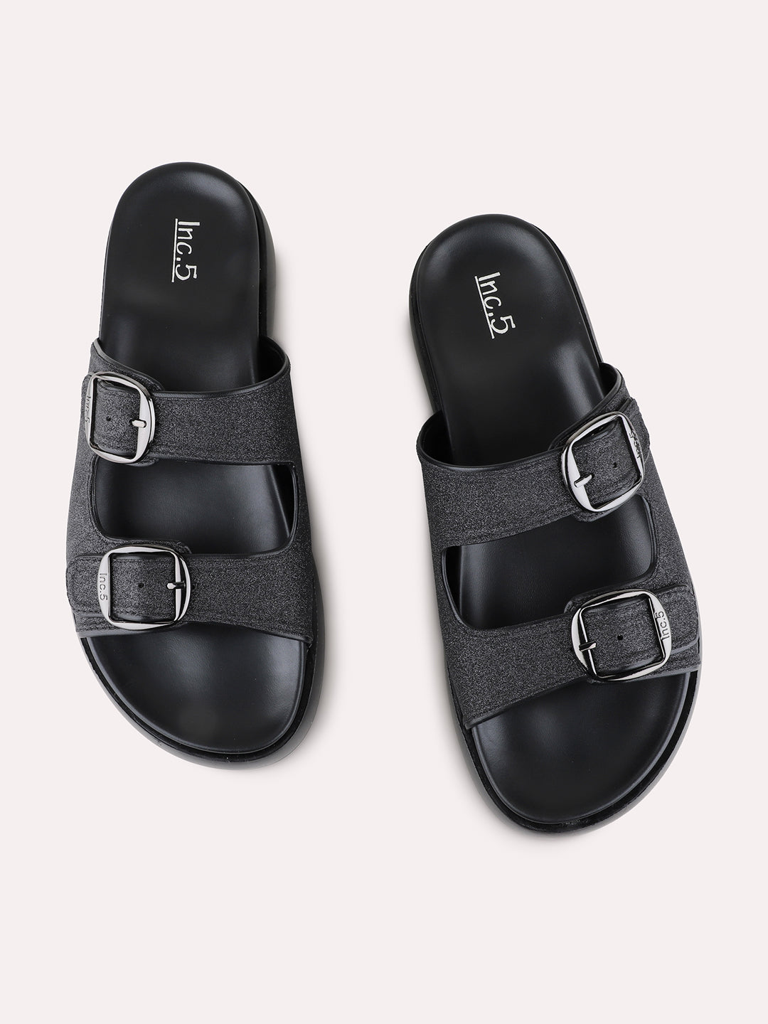 Womens Black Casual Printed Open Toe Flat Slip-Ons