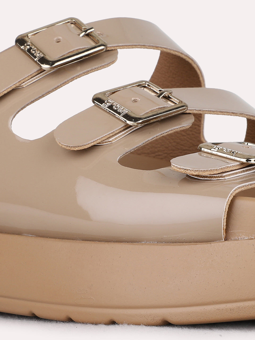 Womens Beige Casual Solid Pattern Open Toe Flat Slip-Ons