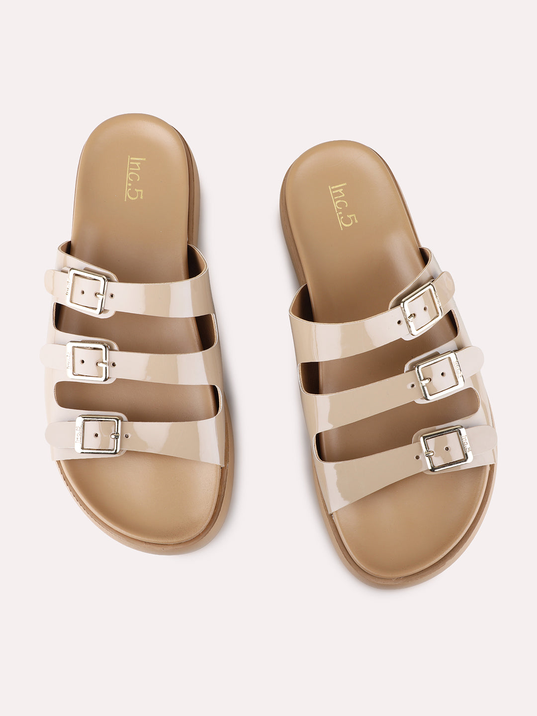 Womens Beige Casual Solid Pattern Open Toe Flat Slip-Ons