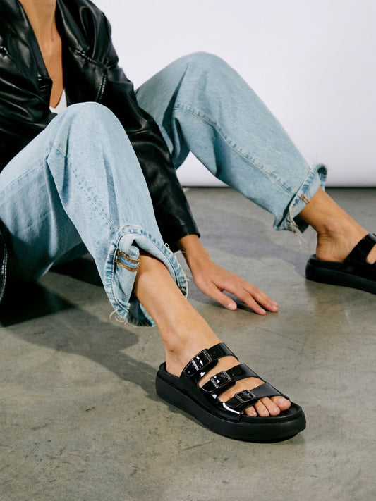 Womens Black Casual Solid Open Toe Flats