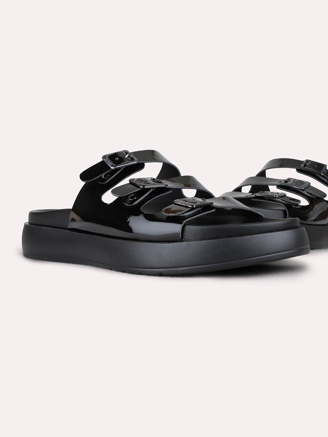 Womens Black Casual Solid Open Toe Flats