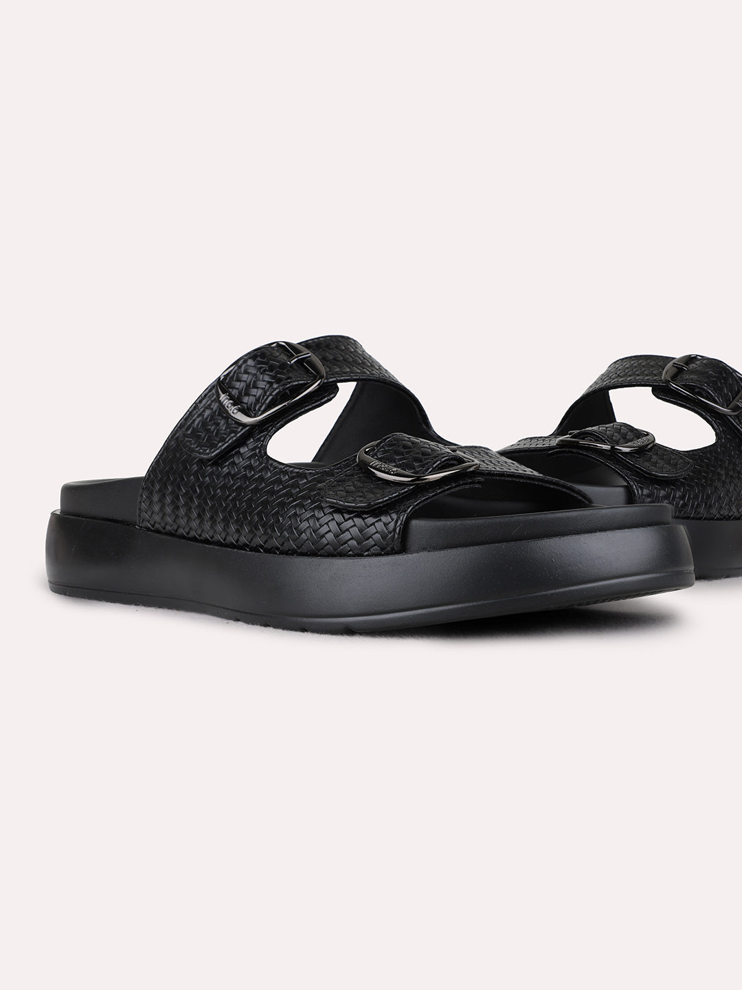 Womens Black Casual Solid Pattern Open Toe Flat Slip-Ons