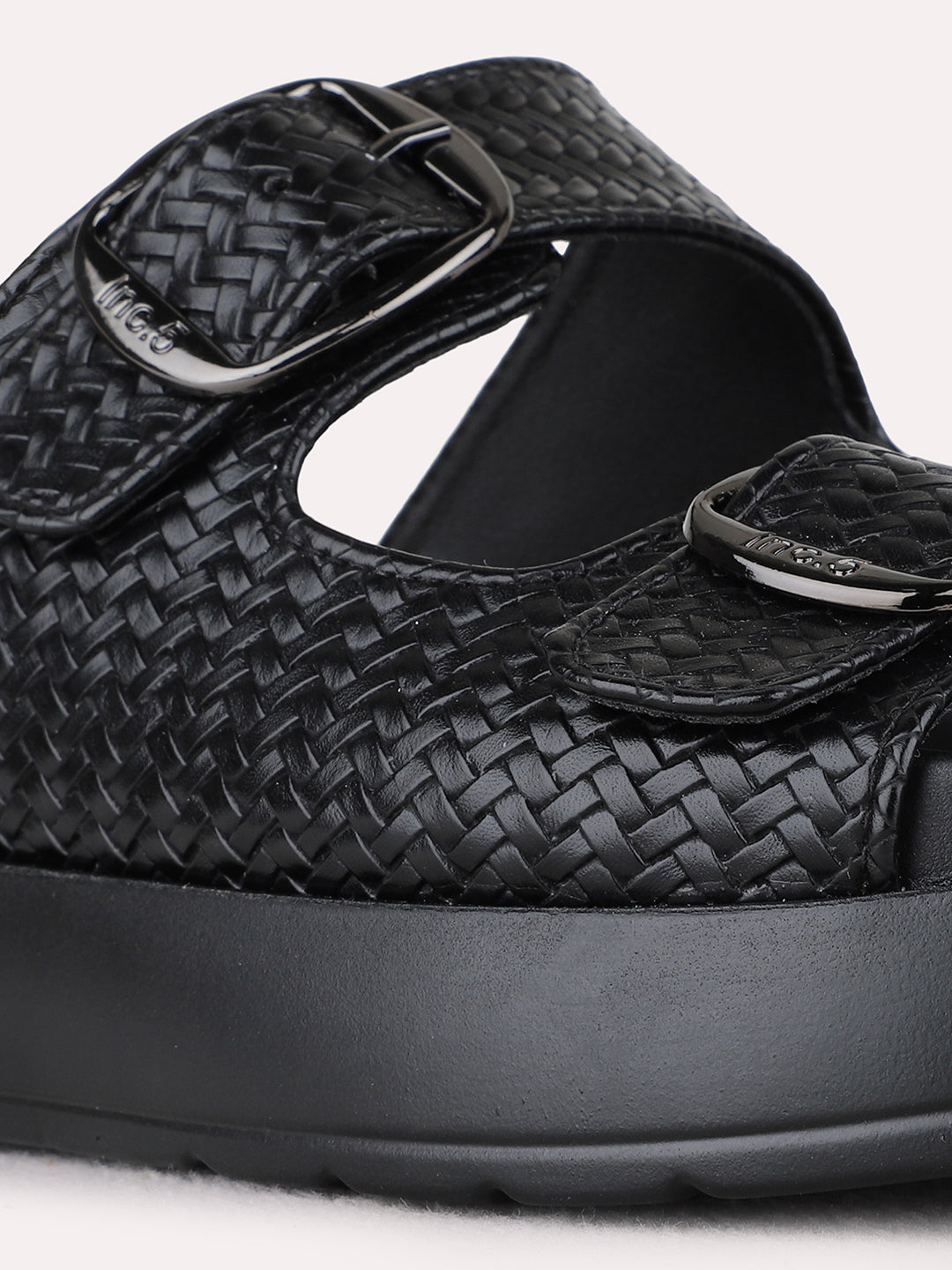 Womens Black Casual Solid Pattern Open Toe Flat Slip-Ons