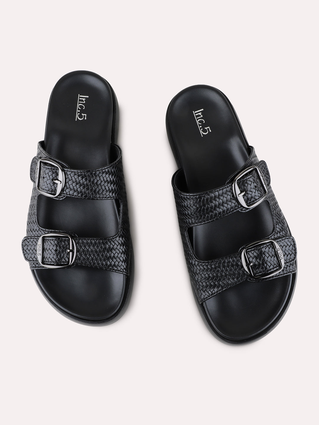 Womens Black Casual Solid Pattern Open Toe Flat Slip-Ons