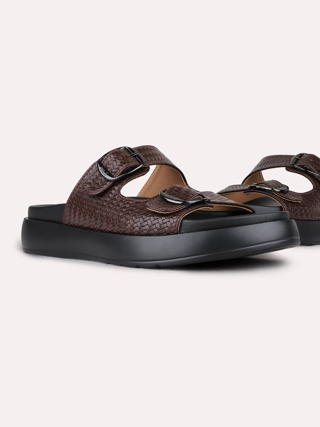 Womens Brown Casual Solid Open Toe Flat Slip-Ons