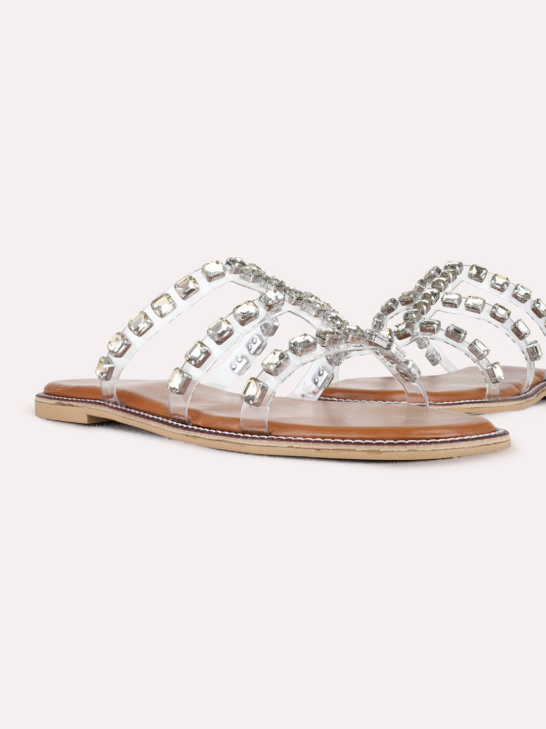 Womens Golden Ethnic Embellished Open Toe Flat Slip-Ons