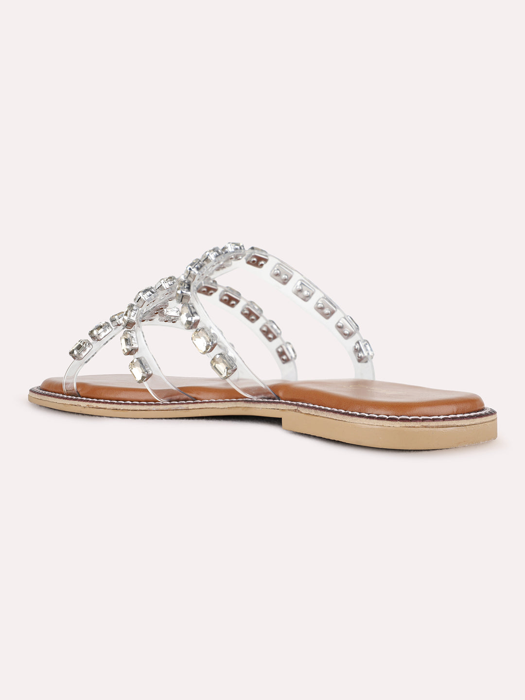 Womens Golden Ethnic Embellished Open Toe Flat Slip-Ons