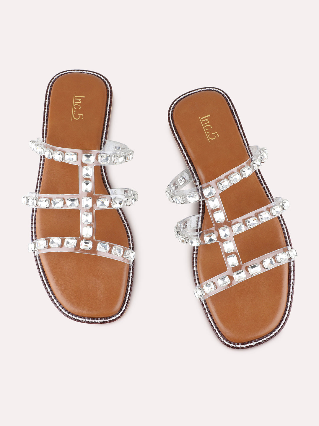 Womens Silver Ethnic Embellished Open Toe Flat Slip-Ons