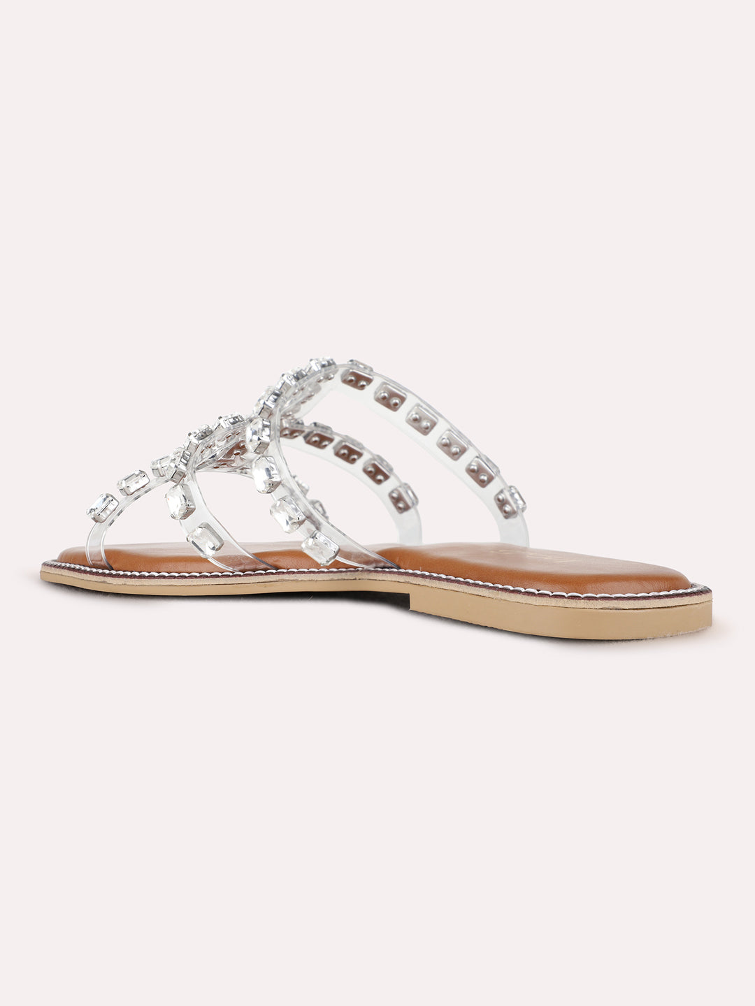 Womens Silver Ethnic Embellished Open Toe Flat Slip-Ons