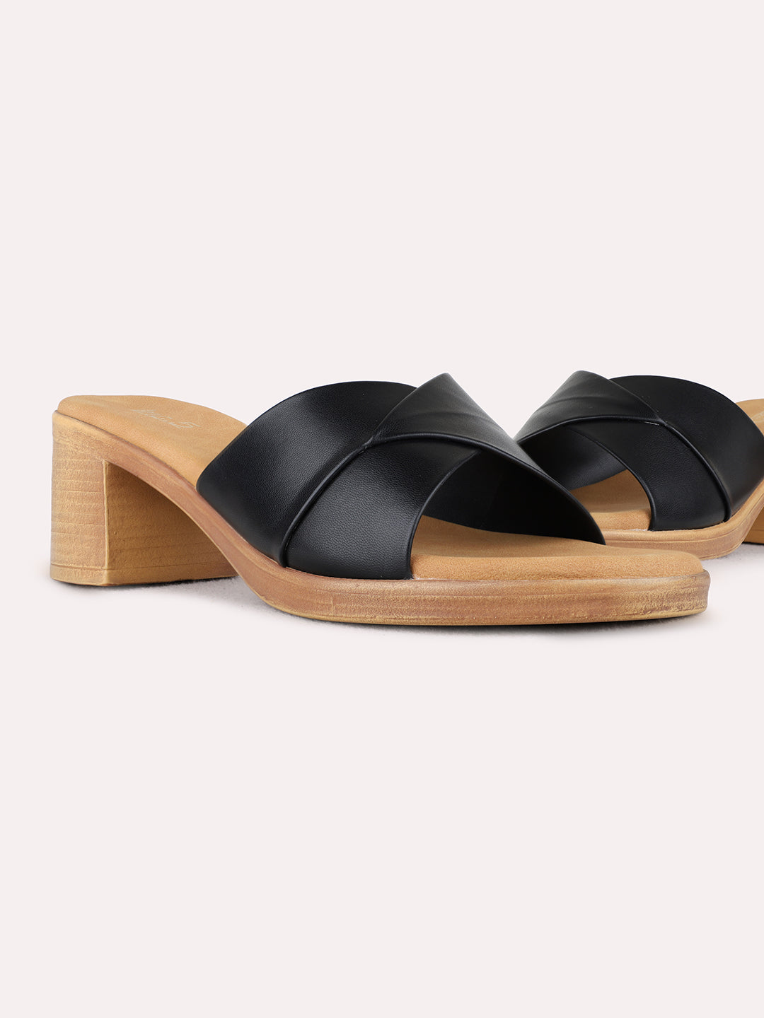 Womens Black Party Wear Solid Round Toe Block heels