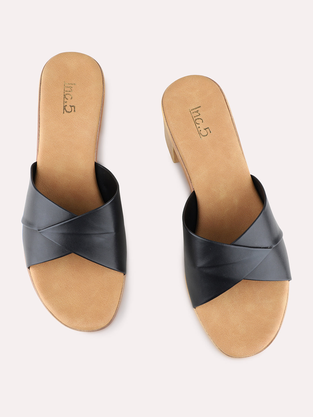 Womens Black Party Wear Solid Round Toe Block heels