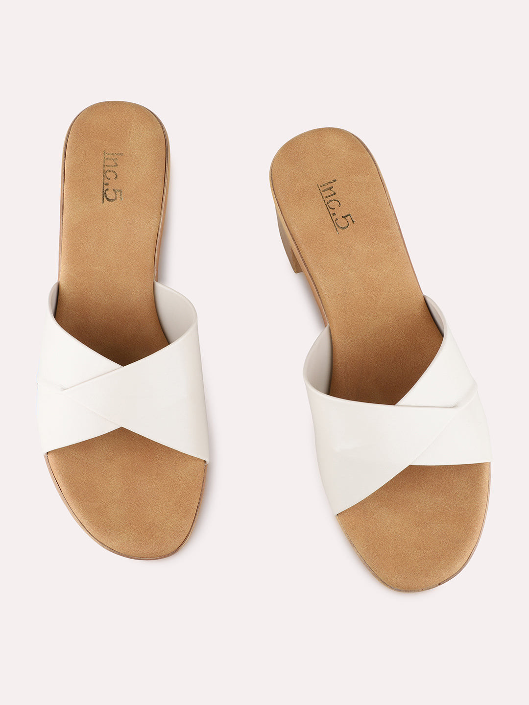 Womens Cream Party Wear Solid Round Toe Block heels