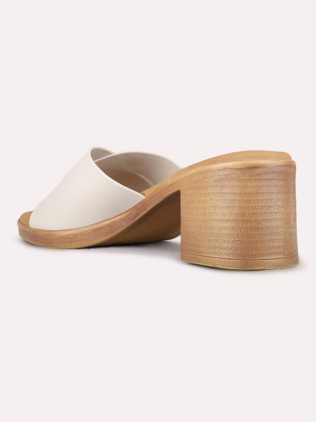 Womens Cream Party Wear Solid Round Toe Block heels