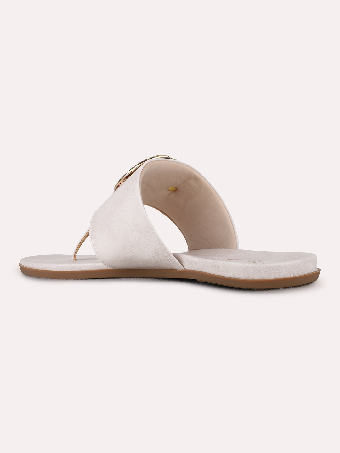 Womens Cream Ethnic Embellished T-Strap Flat Slip-Ons