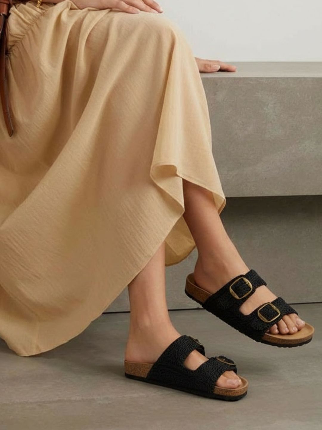 Womens Black Casual Solid Open Toe Flats