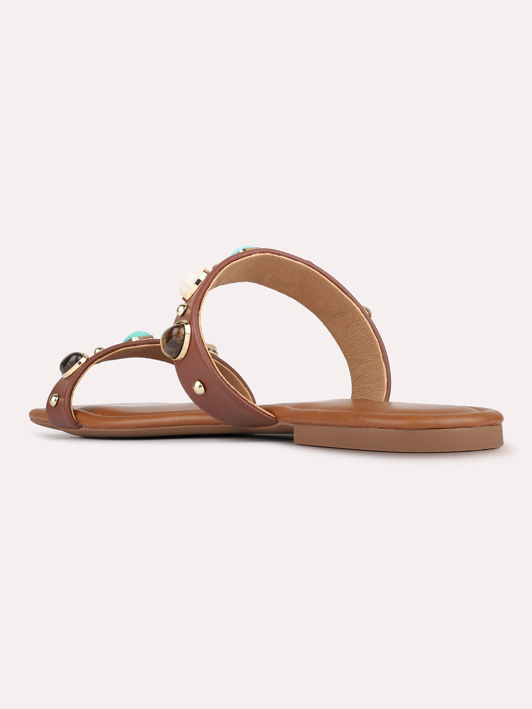 Womens Brown Casual Embellished Pattern Open Toe Slip-On Flats