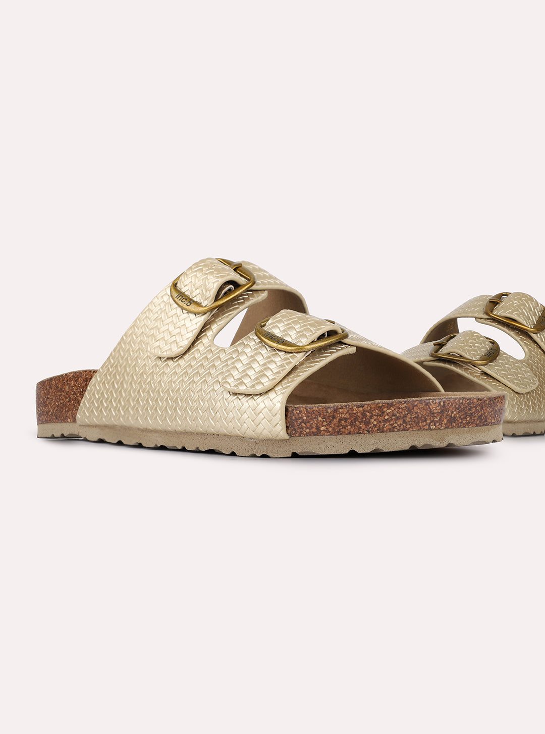 Womens Golden Casual Solid Pattern Open Toe Slip-On Flats
