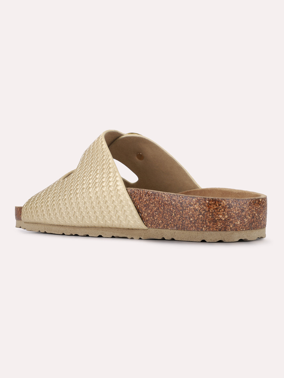 Womens Golden Casual Solid Pattern Open Toe Slip-On Flats