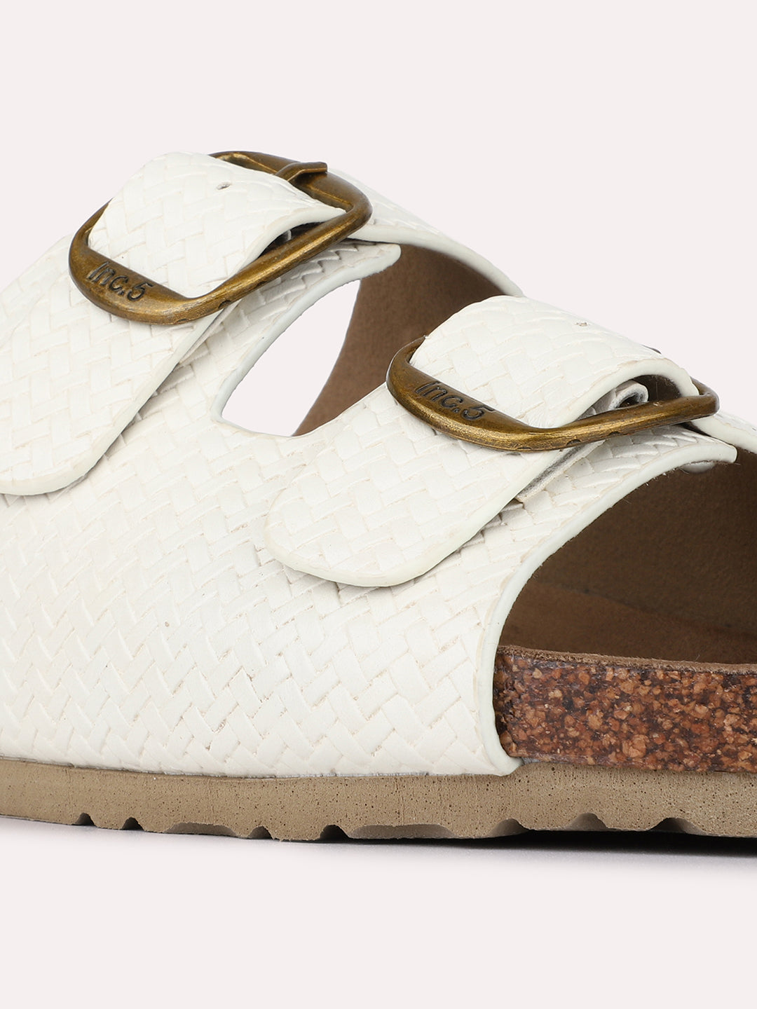 Womens White Casual Solid Open Toe Slip-On Flats