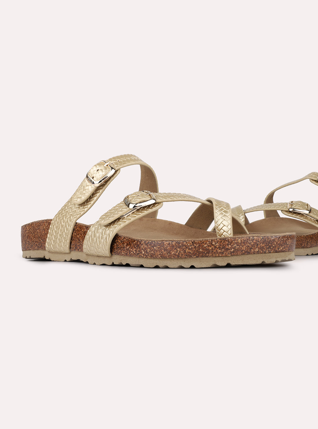 Womens Golden Casual Solid Open Toe Shape Slip-On Flats