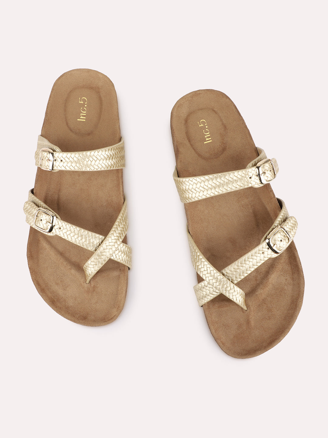 Womens Golden Casual Solid Open Toe Shape Slip-On Flats