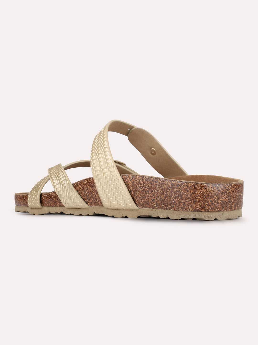 Womens Golden Casual Solid Open Toe Shape Slip-On Flats
