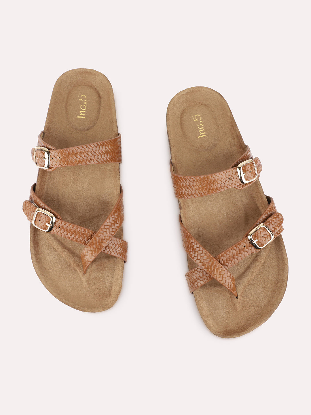 Womens Tan Casual Solid Pattern Open Toe Shape Slip-On Flats