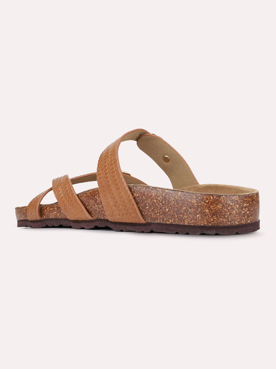 Womens Tan Casual Solid Pattern Open Toe Shape Slip-On Flats