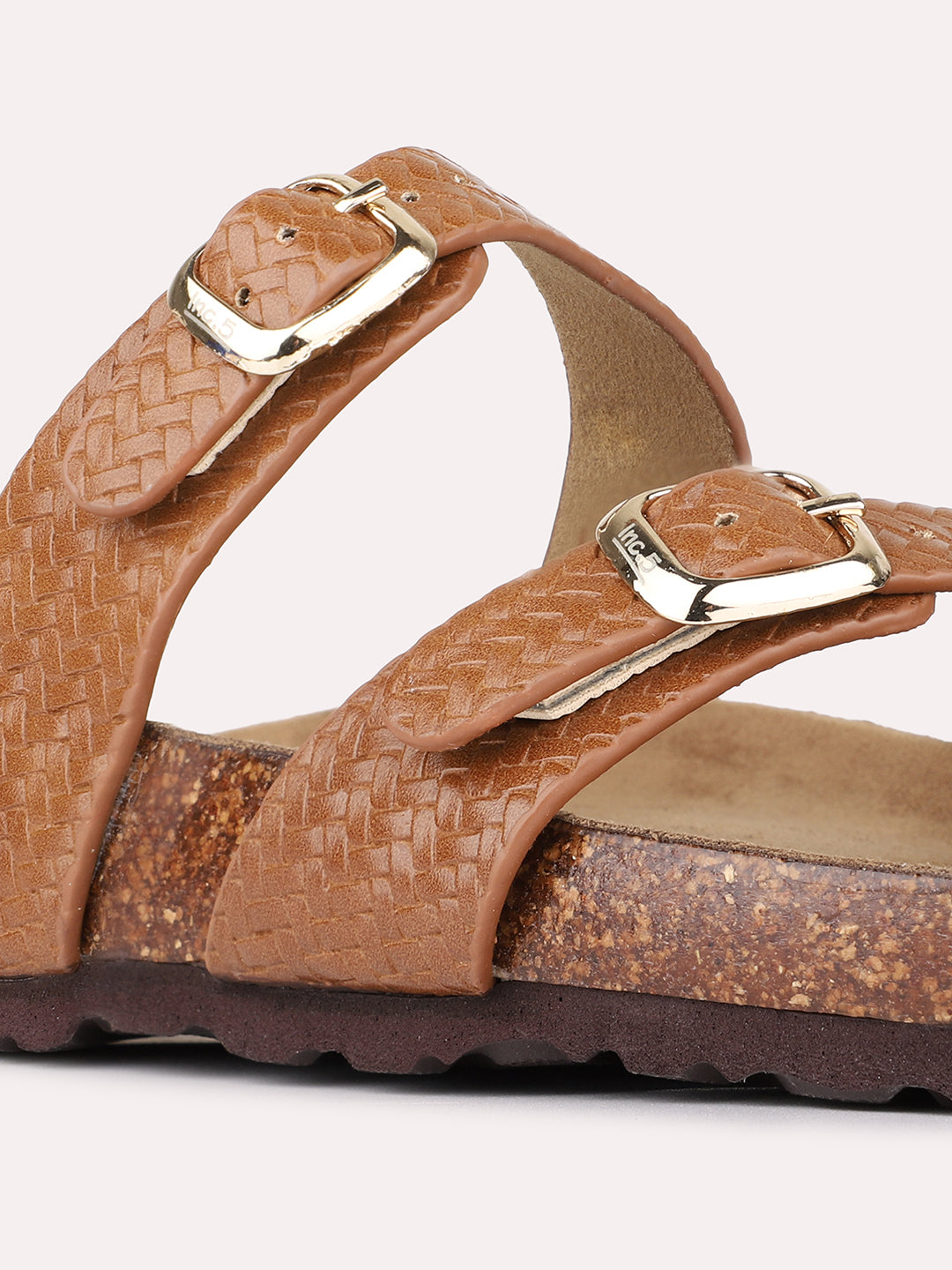 Womens Tan Casual Solid Pattern Open Toe Shape Slip-On Flats