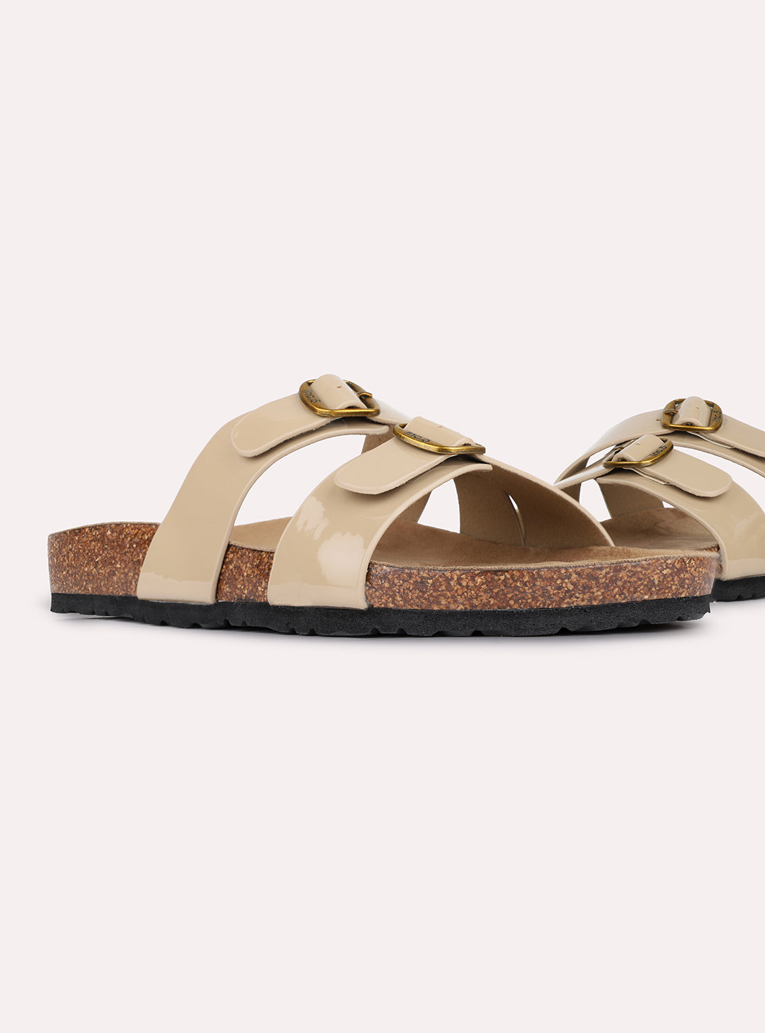 Womens Beige Casual Solid Pattern Open Toe Shape Slip-On Flats